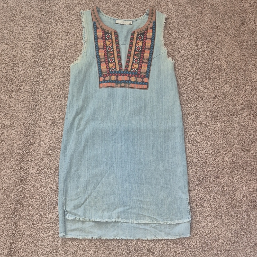 Paper Crane Light Blue Embroidered Denim Dress Size S.